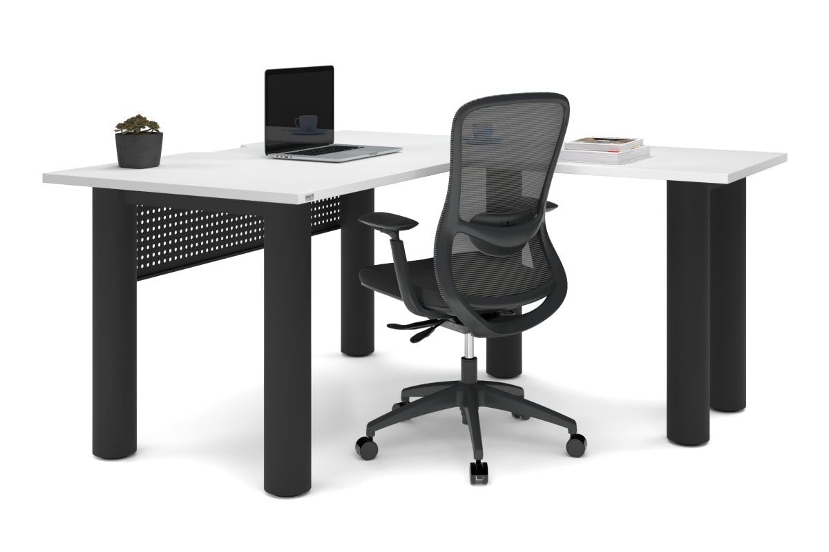 L-Shaped Corner Office Desk with Quadro Cylinder Legs - 1400L x 1550W, Cable Management Scallop - Perfect for Home Office, Study Room & Workspace Organization
