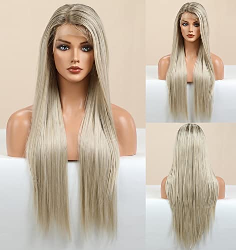 Platinum Blonde Ombre Lace Front Wig - Natural Looking Human Hair Wig for Women | Perfect for Cosplay, Parties & Daily Wear