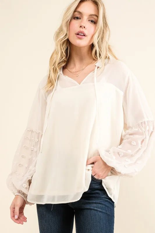Polka Dot Balloon Sleeve Woven Blouse for Women - Stylish Floral Print Top for Office, Party & Casual Wear