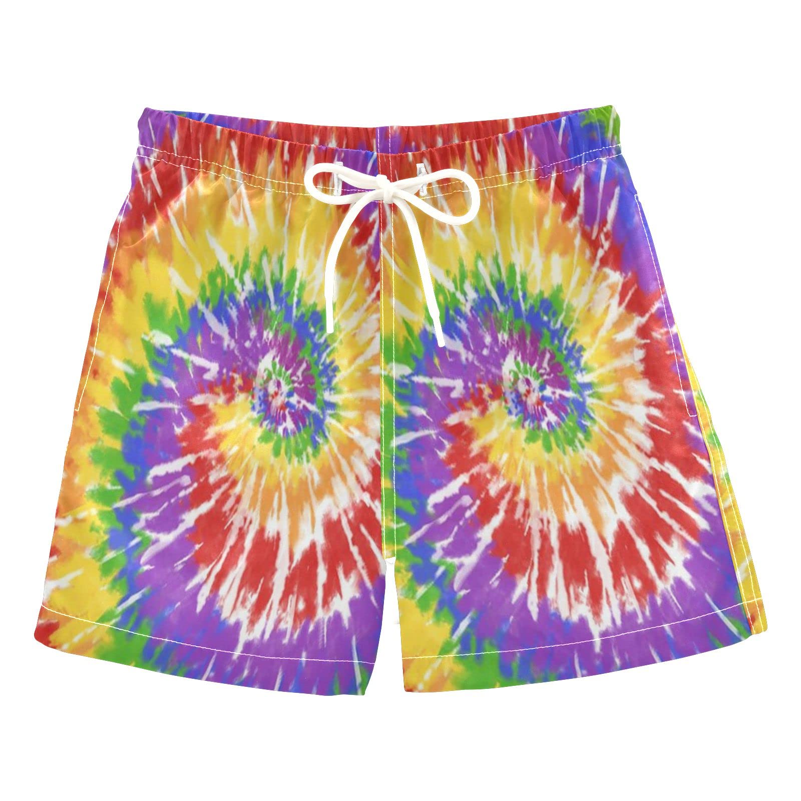 Boys Tie Dye Swim Trunks - Purple & Yellow Toddler Board Shorts | 2T Kids Swimwear for Beach, Pool & Summer Water Play