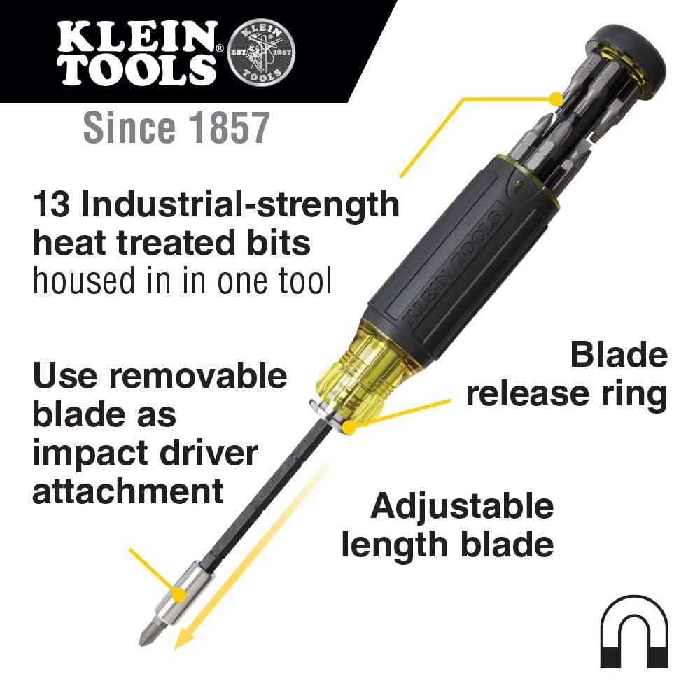 Klein Tools 14-in-1 Multi-Bit Ratcheting Screwdriver with 32303 Impact Rated Screwdriver/Nut Driver | Phillips, Slotted, Square, Torx Bits | Industrial-Strength Cushion-Grip Handle | Perfect for Home Repairs, DIY Projects & Professional Construction Work