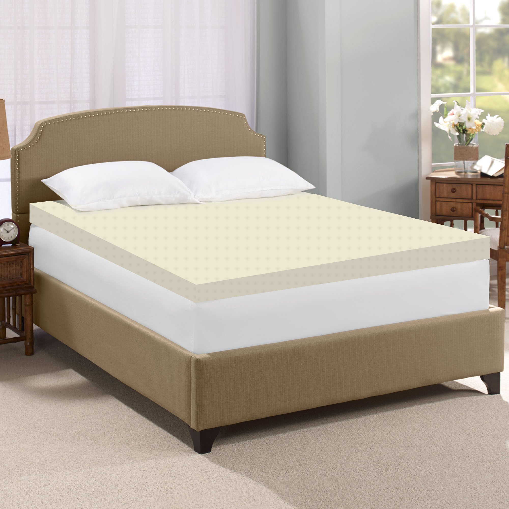 2-Inch High Density Foam Mattress Topper for Full Size Bed - Spring Solution Premium Comfort Support - White Memory Foam Pad for Back Pain Relief & Better Sleep