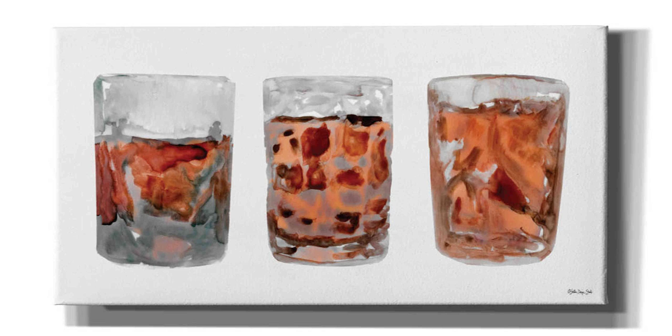Stellar Design Studio Epic Graffiti 'Bourbon Glasses 2' Canvas Wall Art - 40x20 Inches Modern Home Decor for Living Room, Bar & Office