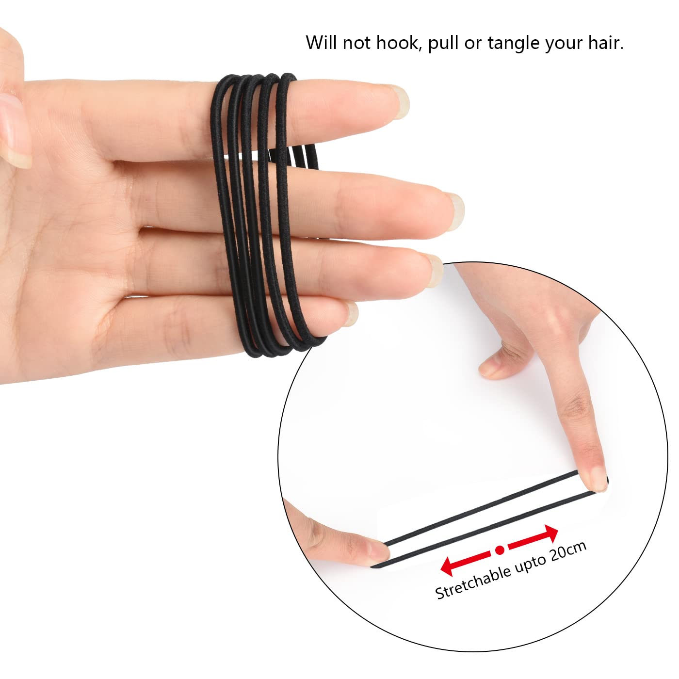 100 PCS Black Elastic Hair Bands - No Metal Ponytail Holders for Women, Men, Girls & Kids | Bulk Hair Ties for Daily Use, Sports, Work & School (Black)