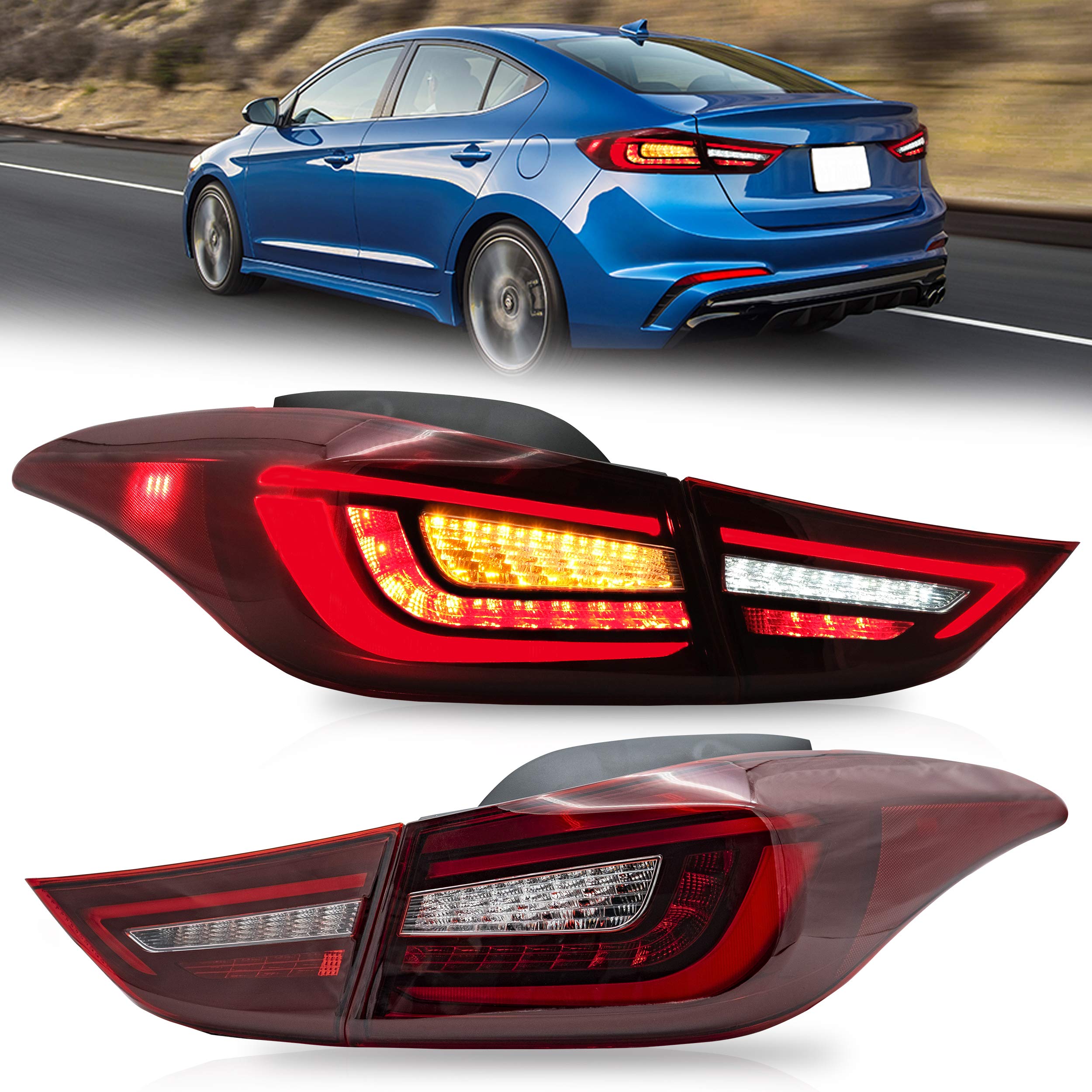 VLAND LED Tail Lights Assembly for 2011-2016 Hyundai Elantra 5th Gen & 2013-2014 Elantra Coupe - Plug & Play Red Lens - Easy Installation & Enhanced Visibility for Night Driving