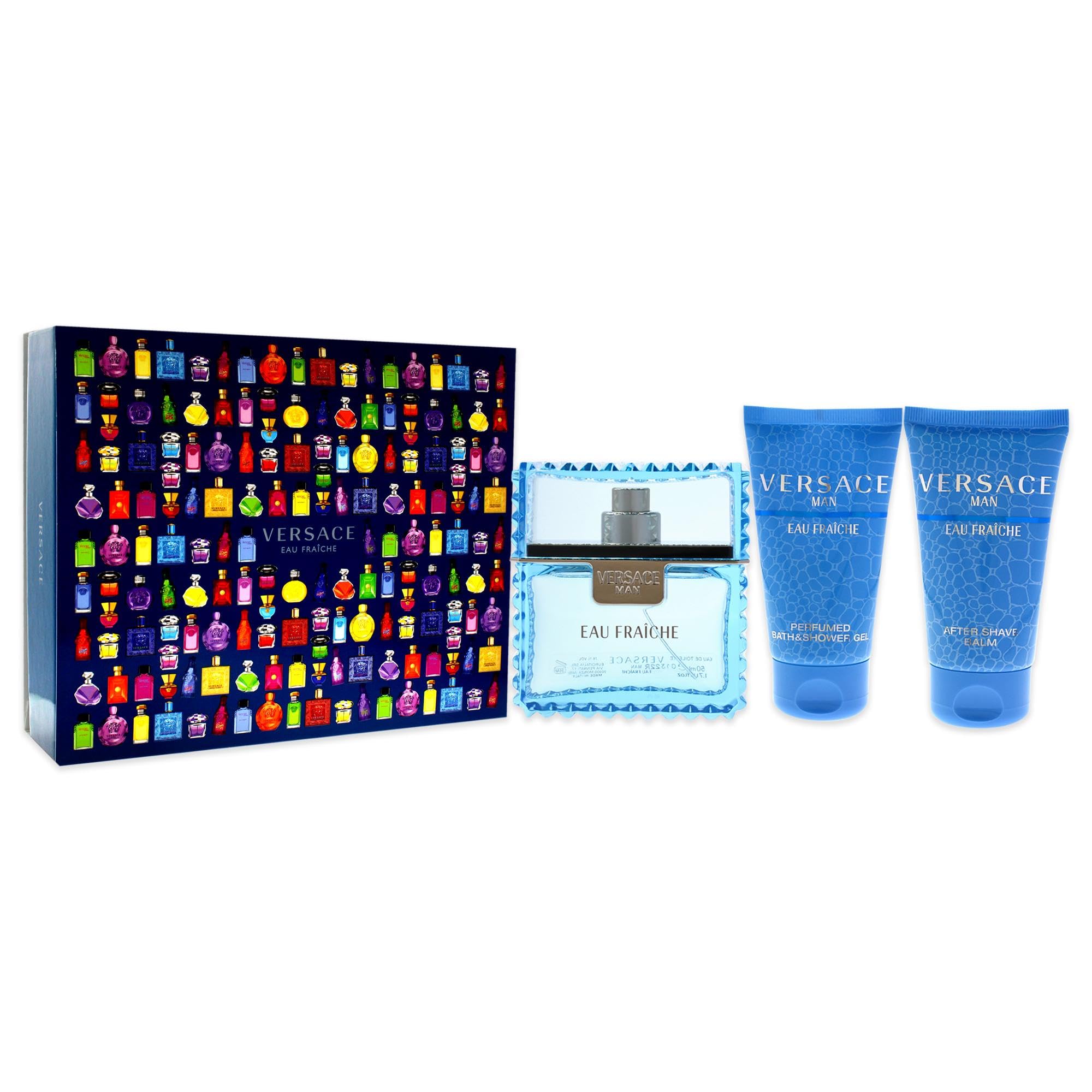 Versace Man Eau Fraiche Cologne Gift Set for Men - 3 Piece Fragrance Collection with Fresh Citrus & Woody Notes | Perfect for Daily Wear, Special Occasions & Gifts