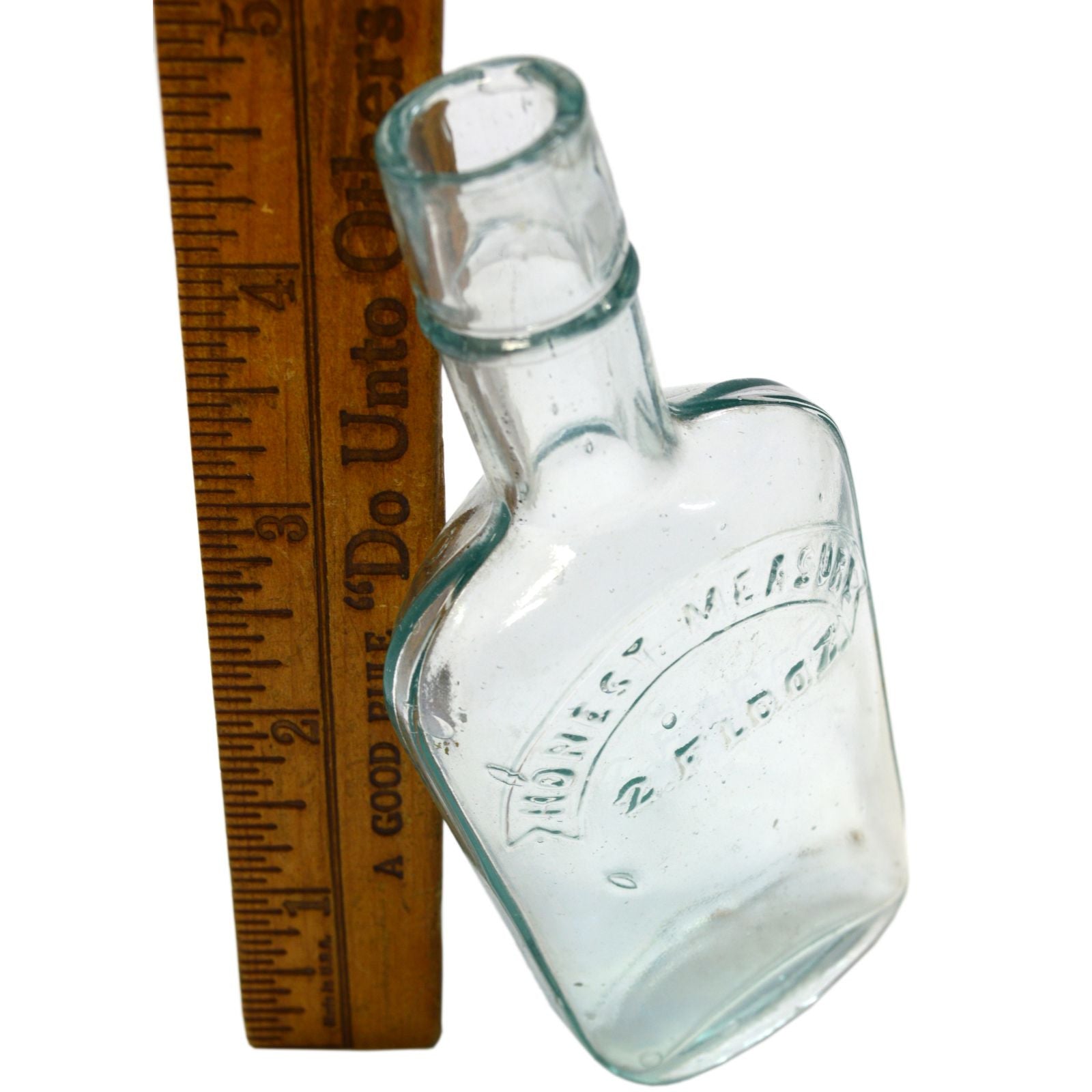 Vintage Antique Aqua Glass Strap Flask 4.75