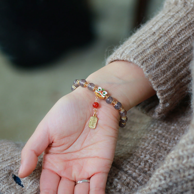 Natural Purple Agate Beads with Lion Pendant - Elegant Women's Bracelet for Boho Style, Spiritual Healing & Fashion Accessories | Perfect for Yoga, Meditation, Gift Giving & Everyday Wear