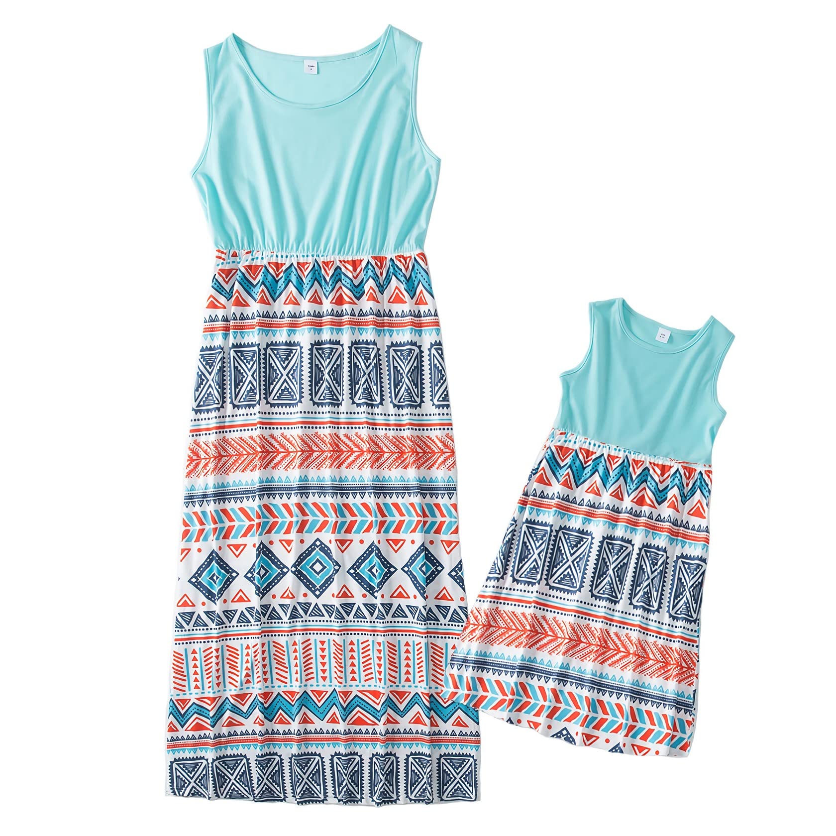 Mommy and Me Matching Dresses - Floral Sleeveless Colorblock Maxi Dress Set for Mother & Daughter | Summer Casual Outfits for Family Photos, Beach Vacations & Special Occasions