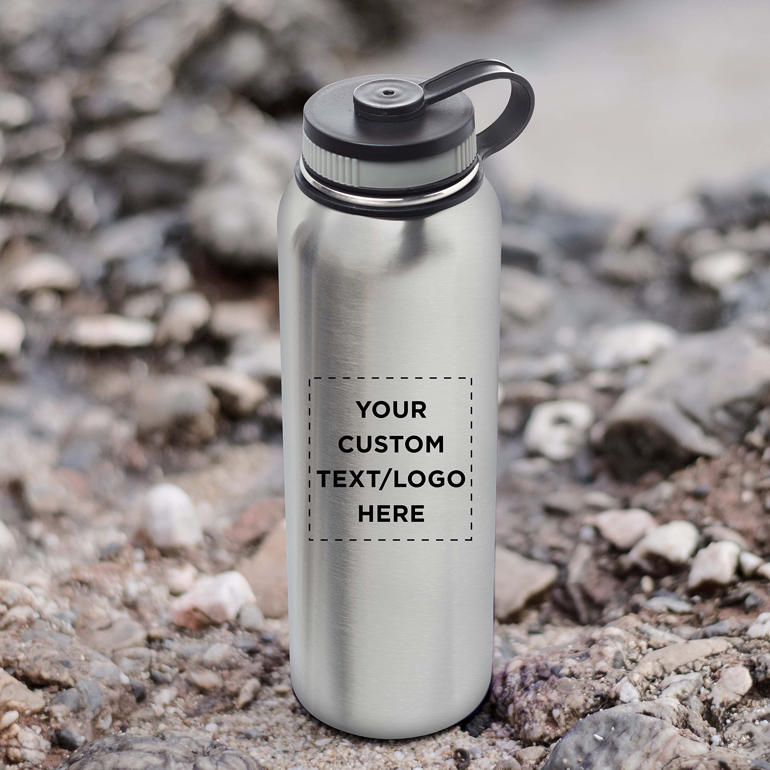 12 Pack 41 oz Stainless Steel Vacuum Insulated Water Bottles - Double Wall Thermal, Custom Text/Logo Engraving, Silver - Perfect for Gym, Hiking, Camping & Office Use