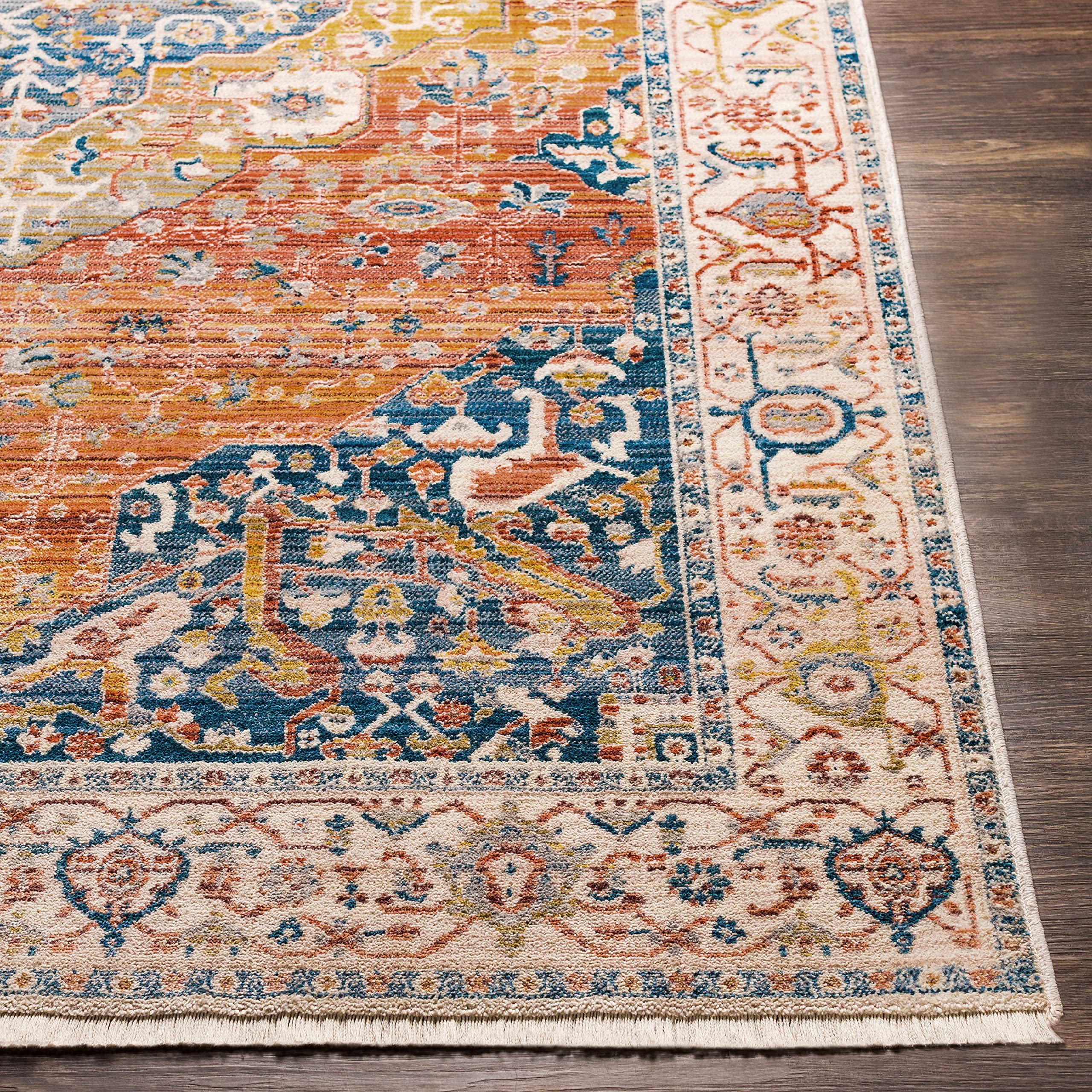 Mark&Day Leavenworth Traditional Saffron Area Rug 9x13 - Orange Blue Cream Handmade Carpet for Living Room, Bedroom, Kitchen - Soft & Durable 8'10