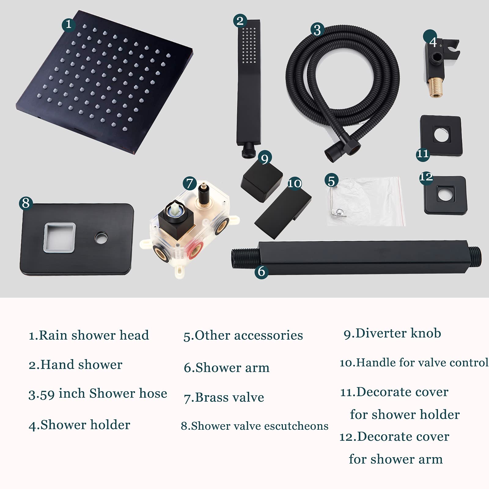 Suguword Black Matte 8 Inch LED Rainfall Shower System - 2 Function Wall Mount Shower Faucet with Hand Sprayer & Diverter Valve Kit | Perfect for Modern Bathroom Renovation & Spa-Like Shower Experience