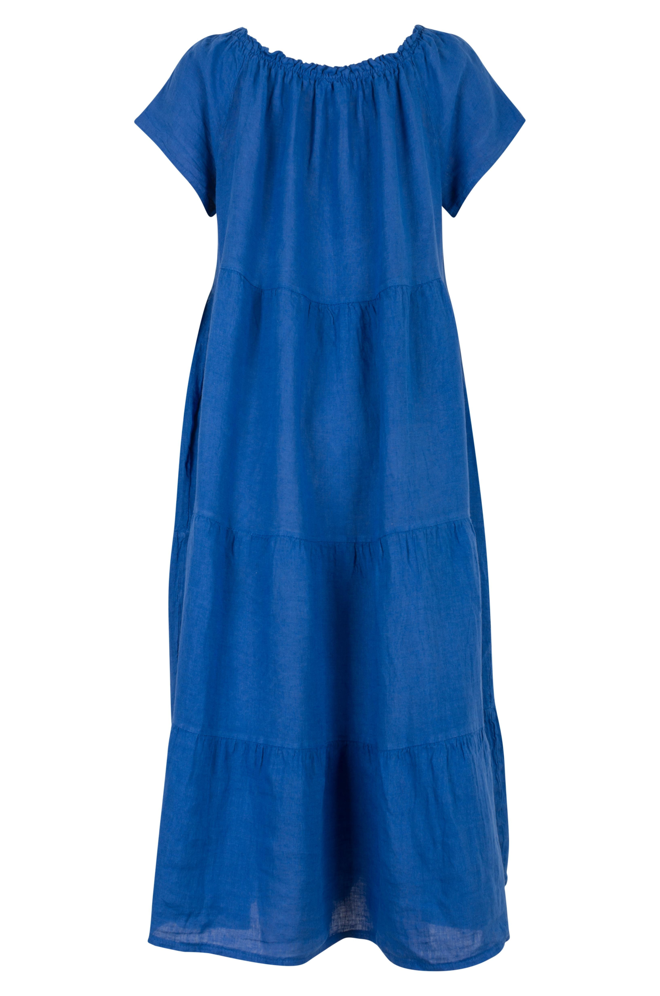 Italian 100% Linen Maxi Dress in Azure Blue | Flowy Summer Beach Dress | Perfect for Vacations, Weddings & Boho Chic Outfits