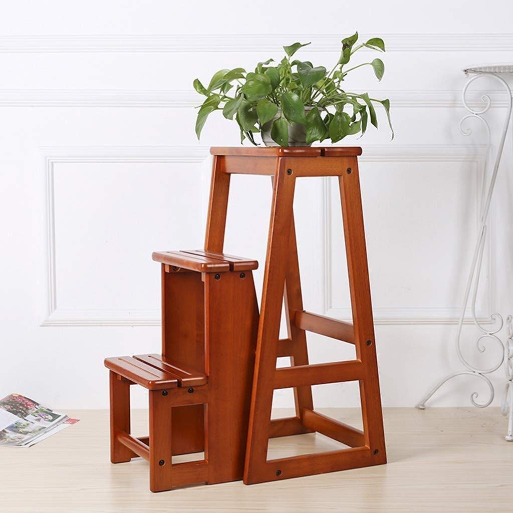 FADUNI Foldable Wooden Step Stool for Indoor Use - Solid Wood Climbing Stool, Portable Flower Stand, Multifunctional Ladder Chair - Perfect for Home, Kitchen, Bathroom, and Gardening
