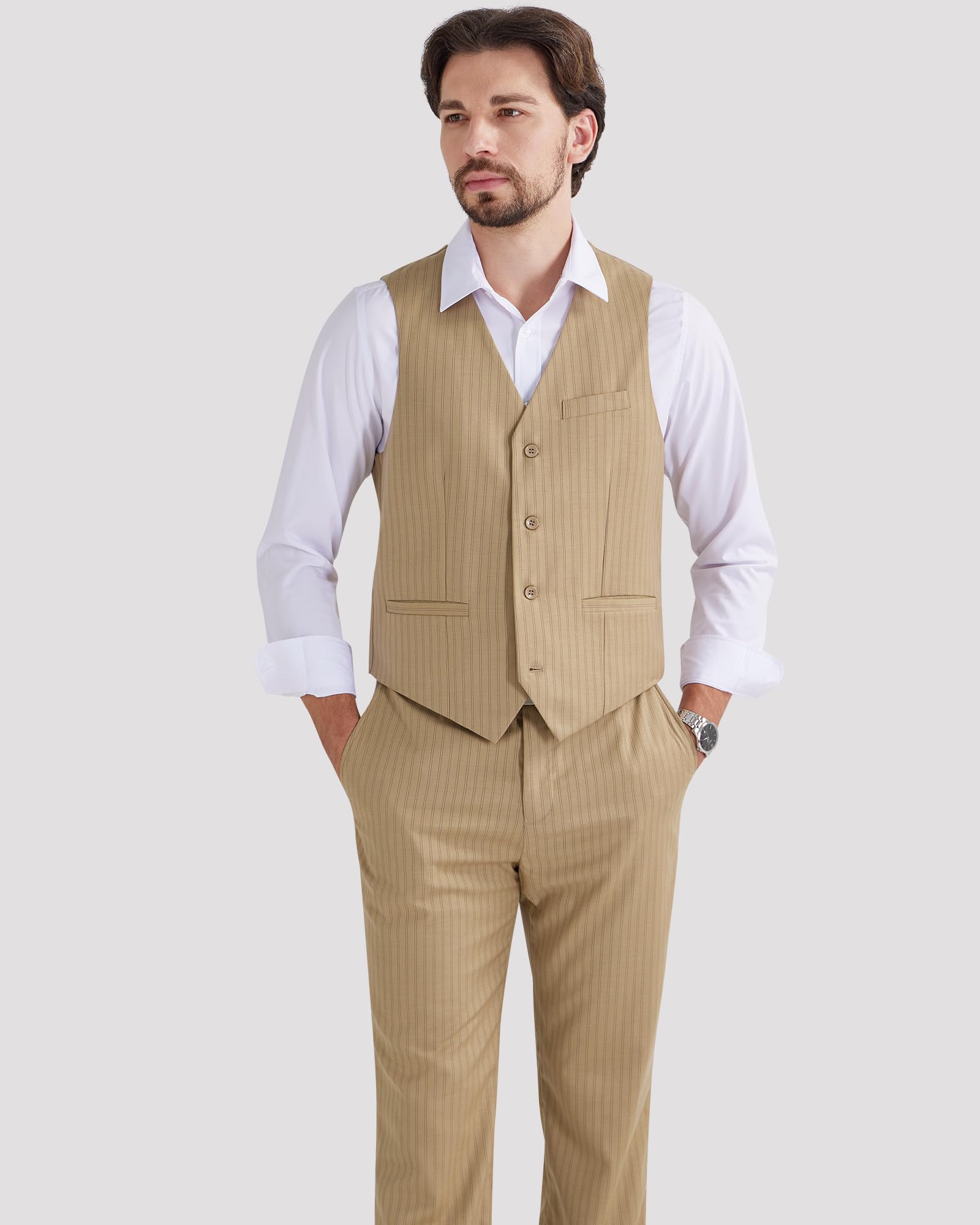 Stylish MAGE MALE Men's Pinstripe Suit 2-Piece Set with Vest & Pants | Slim Fit Wedding Tuxedo for Groomsmen | Summer Formal Prom Outfit | Perfect for Weddings, Business Events & Special Occasions