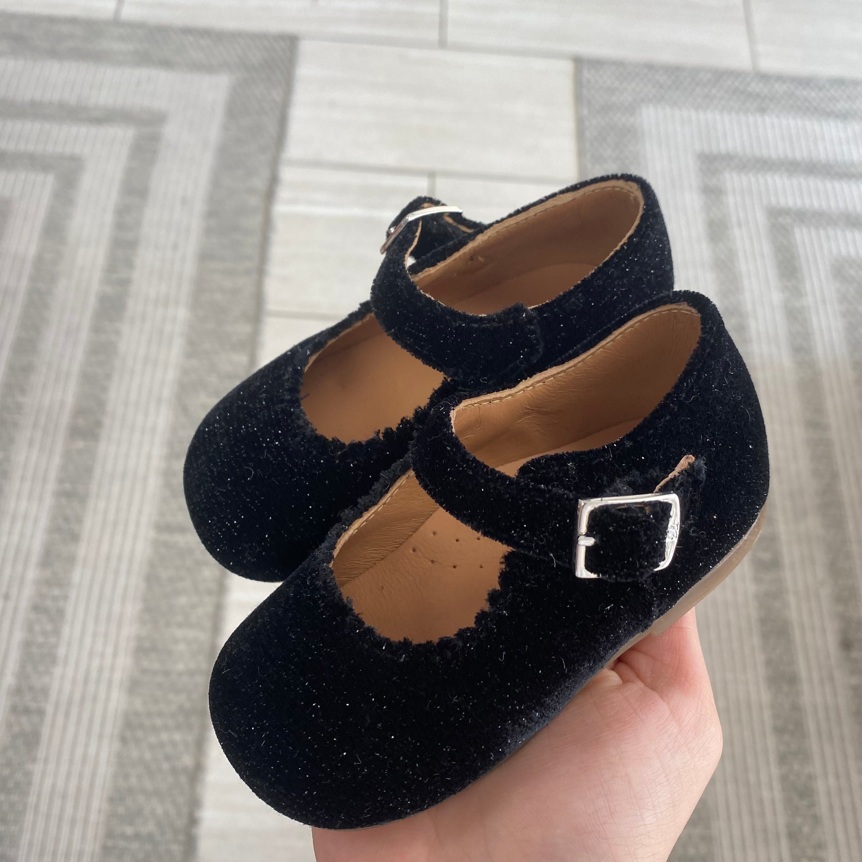 Black Sparkle Velvet Baby Shoes for Girls & Boys - Soft & Comfortable First Walkers - Perfect for Special Occasions, Photography & Everyday Wear