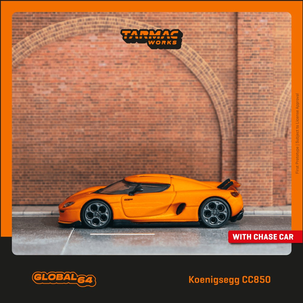 Tarmac Works 1:64 Scale Diecast Model Car - Orange Koenigsegg CC850 Collectible for Display & Racing Scenes