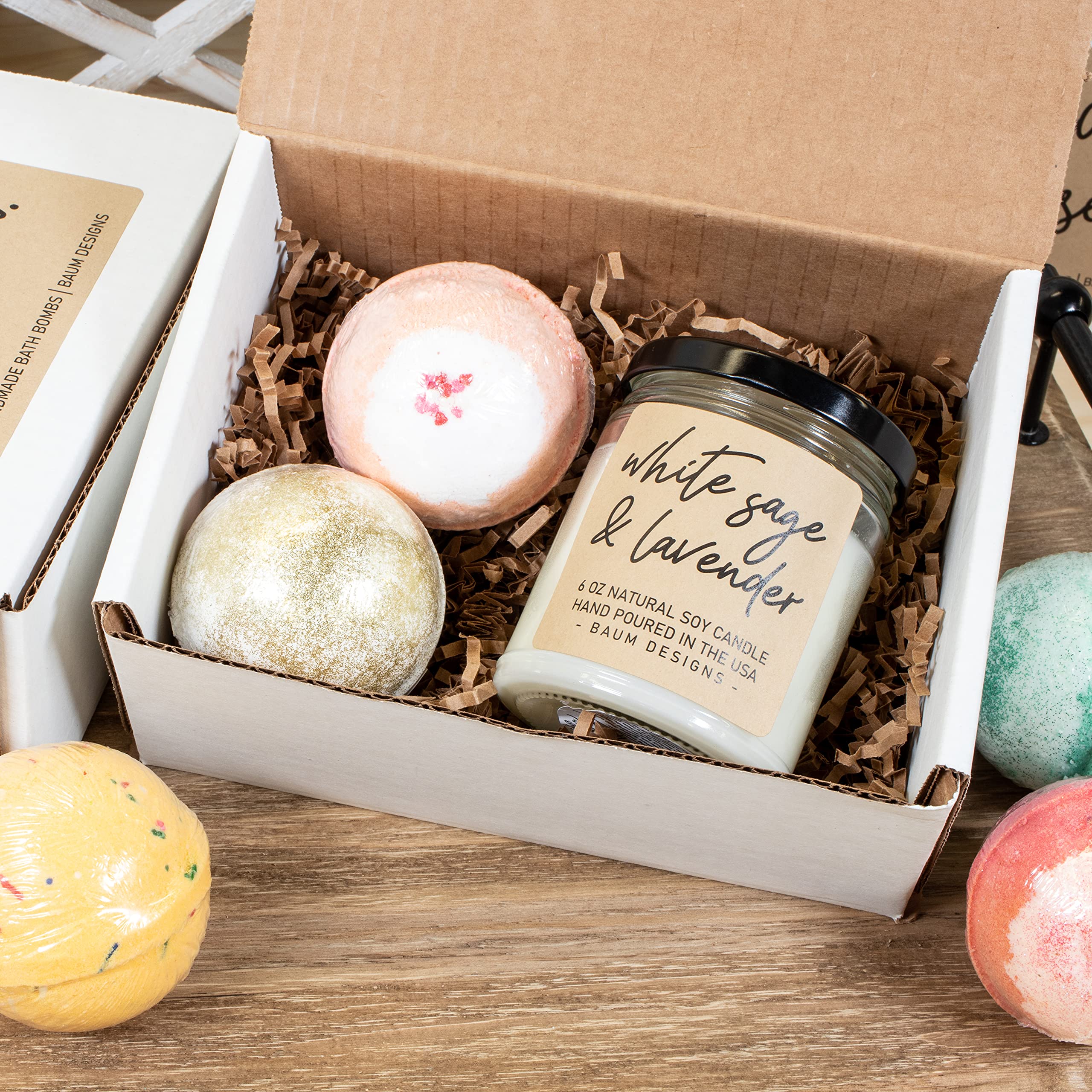 Relaxing Mama Gift Set - 2 Luxurious Bath Bombs & 6oz Eucalyptus Spearmint Soy Candle for Stress Relief | Perfect Self-Care Spa Night, Mother's Day Gift, or Women's Relaxation Present