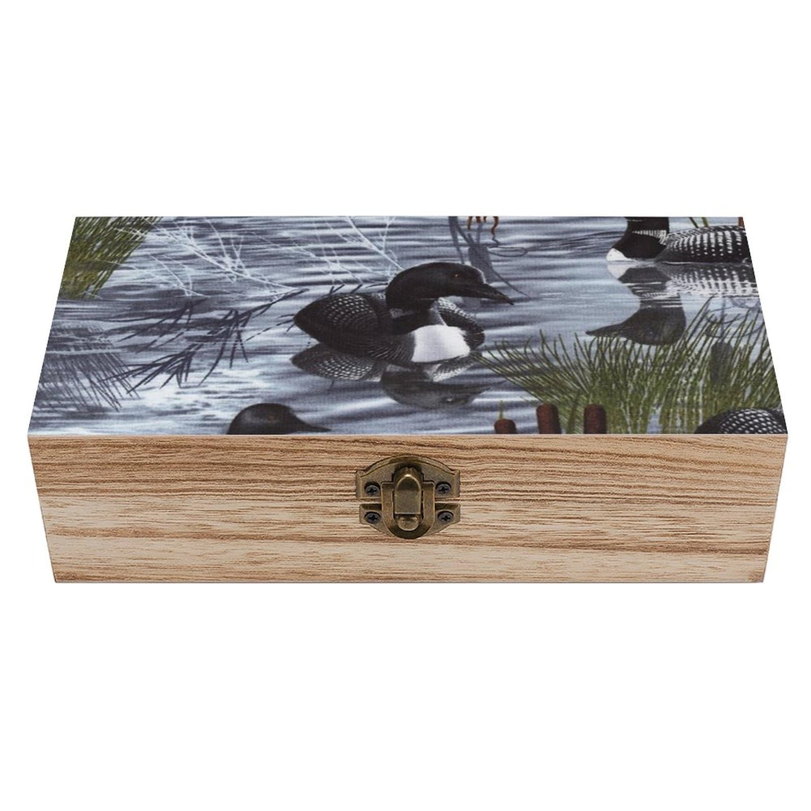Extra Large Rectangle Wooden Storage Box - Loons Duck Craft Stash Box & Treasure Chest for Jewelry, Collectibles, and Keepsakes - Perfect for Home Decor, Gift Giving, and Organizing Small Items