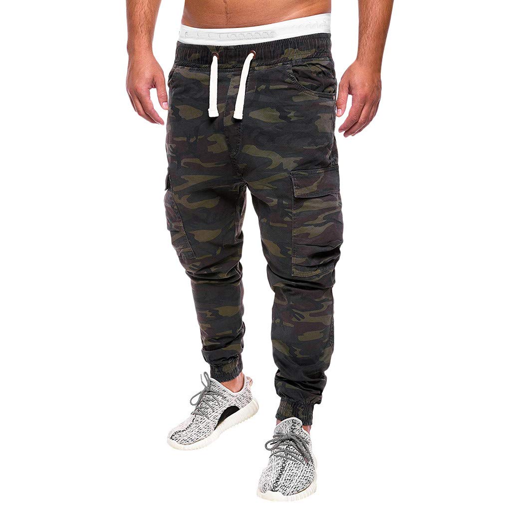 **WOCACHI Men's Camouflage Jogger Pants with Zip Pockets - Slim Fit Sweatpants for Running, Gym & Casual Wear**
