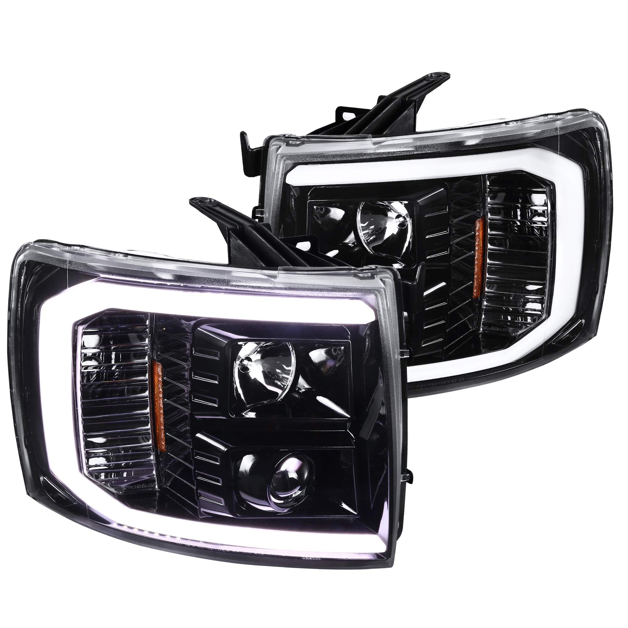 Spec-D Tuning LED Light Bar Projector Headlights with Jet Black Housing & Clear Lens + Red Altezza Style LED Tail Lights - Compatible with Chevrolet Silverado (Left & Right Pair) | Durable Headlamp Assembly for Off-Roading, Night Driving & Custom Car Upgrades