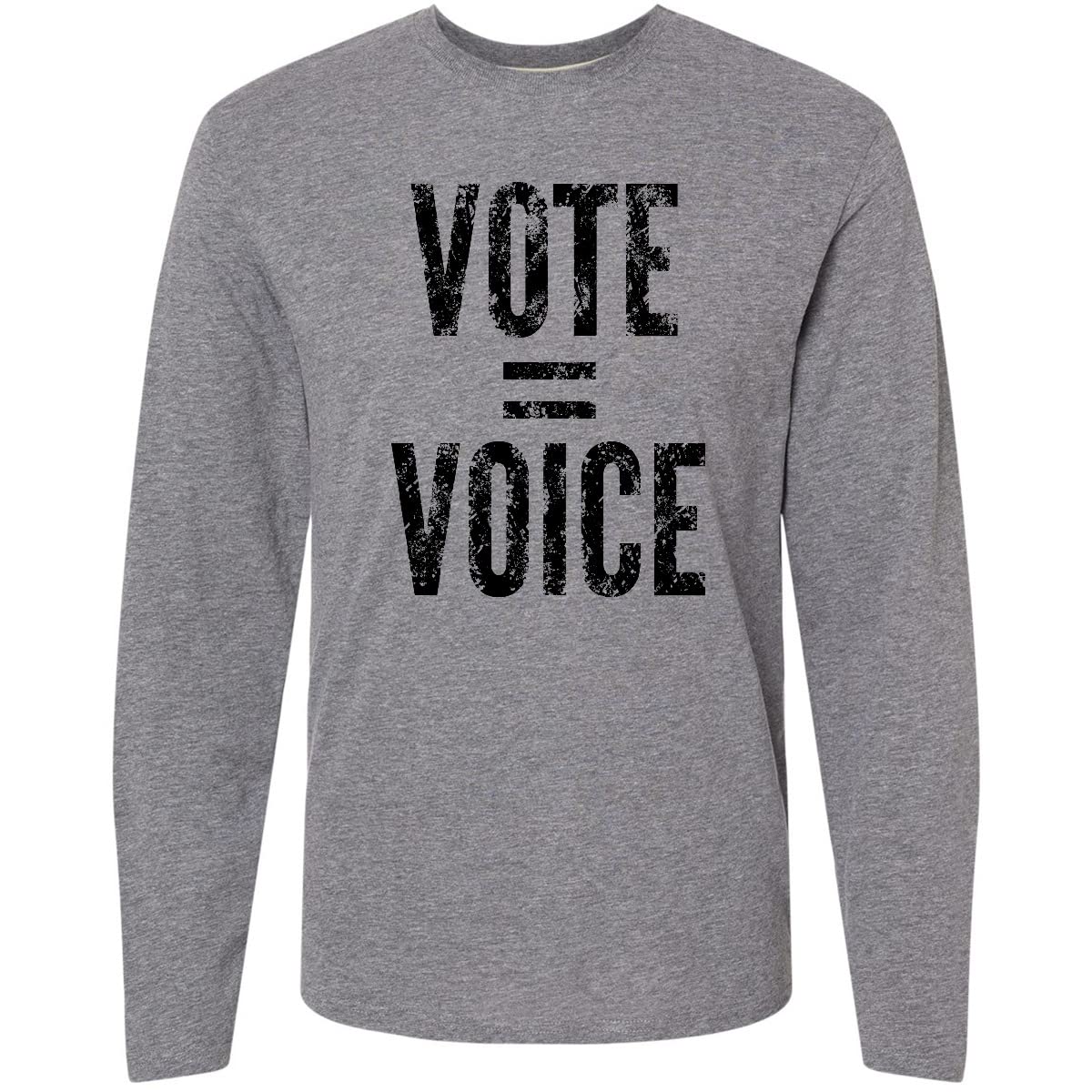 Inktastic Vote Equals Voice Distressed Black Text Adult Long Sleeve T-Shirt - Political Statement Tee for Men & Women - Perfect for Voting, Protests & Social Justice Events