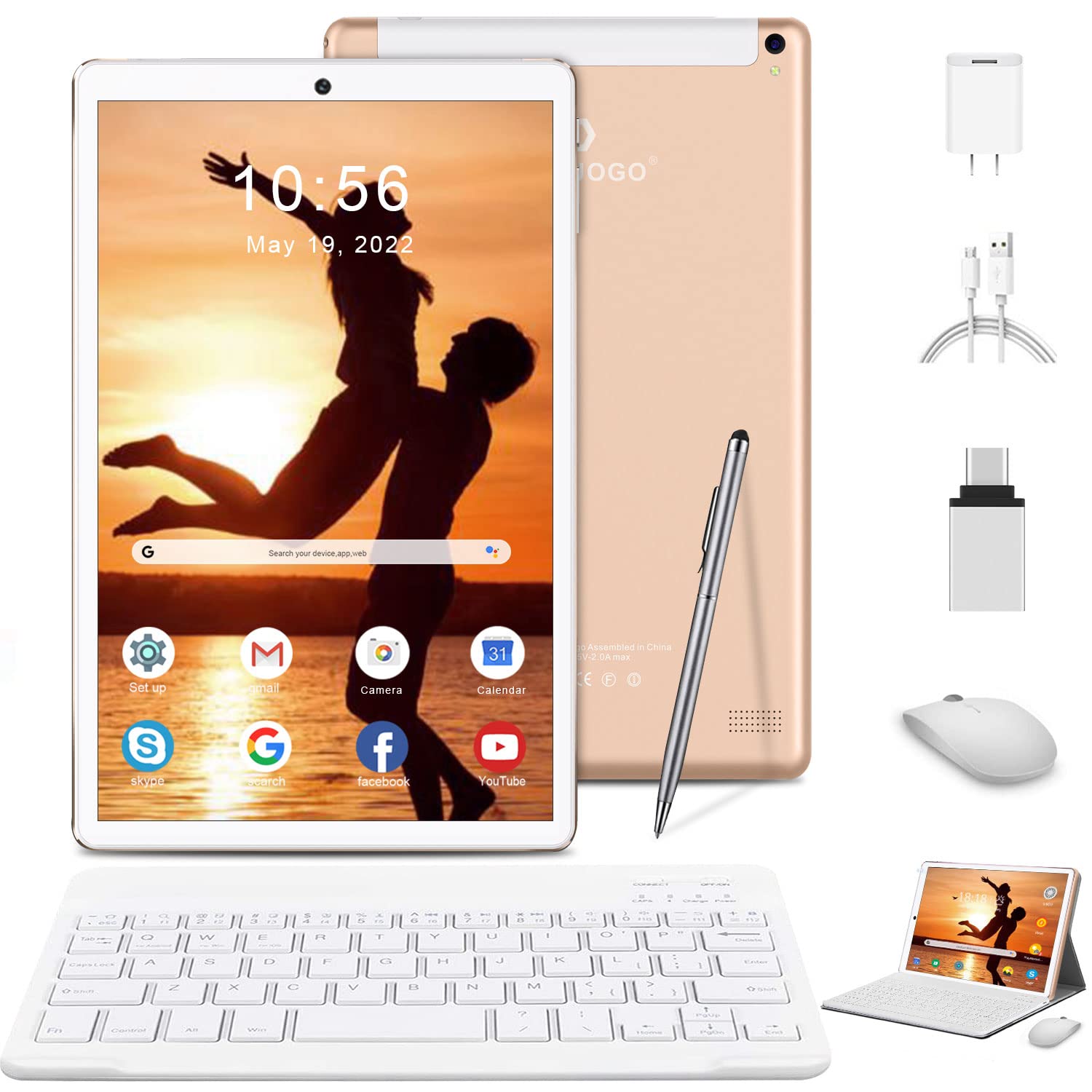 AOYODKG 10.1 Inch 2-in-1 Android Tablet with Keyboard & Mouse - 4GB RAM 64GB ROM, 13MP Dual Camera, 4G/WiFi, 8000mAh Battery - Google Certified Tablet for Work, Study & Entertainment