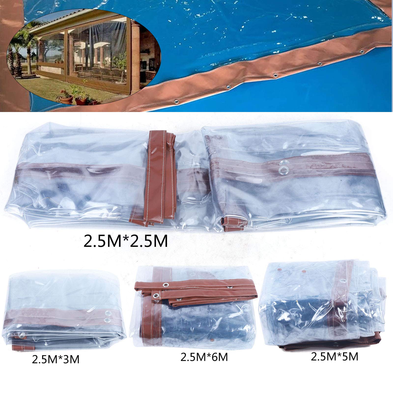 **Waterproof Clear Vinyl Awning - 8x16 Feet (2.5x5m) Commercial Grade Roll-Up Canopy for Patio, Tents & Outdoor Enclosures - UV Resistant & Durable (Brown) - Perfect for Restaurants, Backyards & Event Tents**