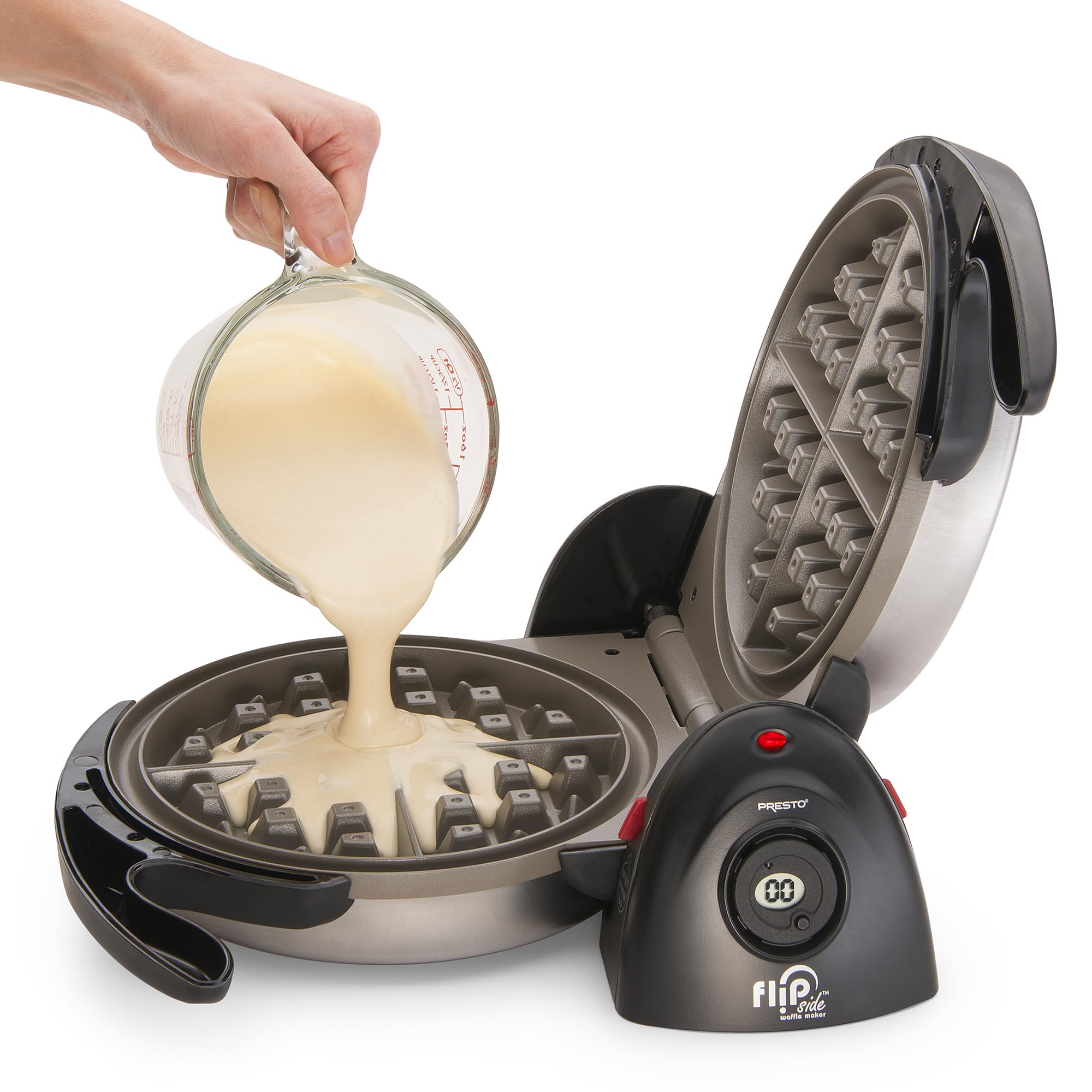 Presto Ceramic Flipside Belgian Waffle Maker - 7 Inch Non-Stick Waffle Iron for Perfect Homemade Waffles - Black & Gray (1-Pack) - Ideal for Breakfast, Brunch & Family Gatherings