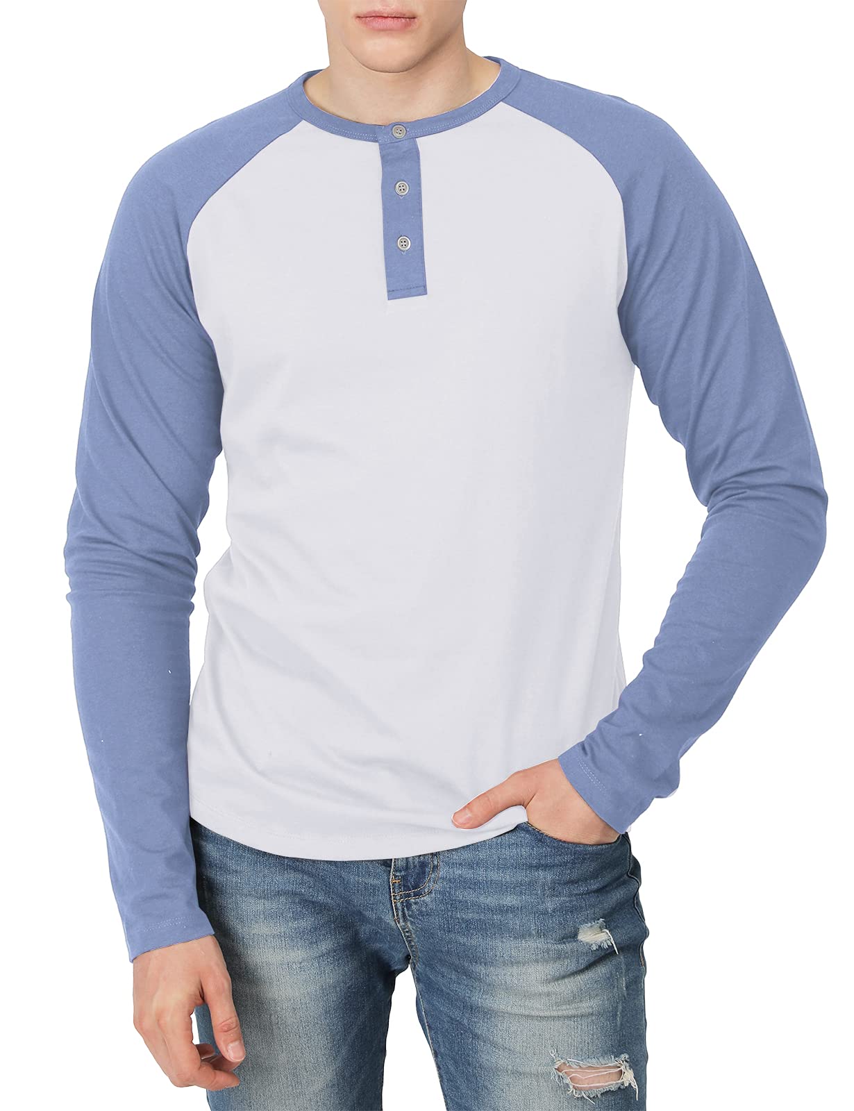 Men's Casual Slim Fit Henley T-Shirt - Raglan Long & 3/4 Sleeve Baseball Jersey Tee for Everyday Wear, Gym & Outdoor Activities