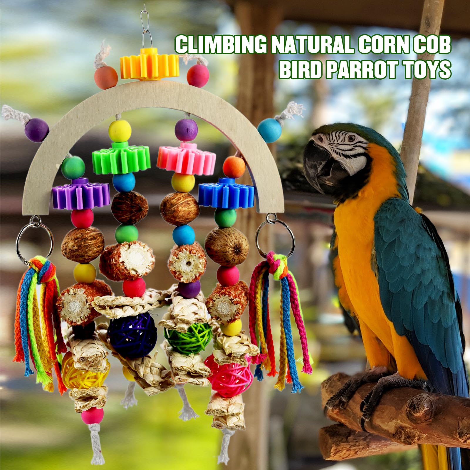 Natural Corncob Wood Mango Chew Bird Toys for African Grey Parrots, Sun Conures, Lovebirds & Small Parakeets - Durable & Safe Parrot Chewing Toys for Beak Exercise & Mental Stimulation - Perfect for Cage Play, Training & Enrichment Activities