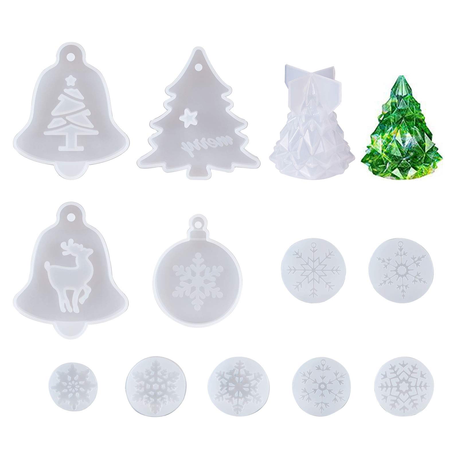 12Pcs Christmas Silicone Molds Set - Snowflake, Tree & Bell Resin Casting Molds for DIY Epoxy Jewelry Making - Perfect for Holiday Crafts, Christmas Decorations and Handmade Gifts