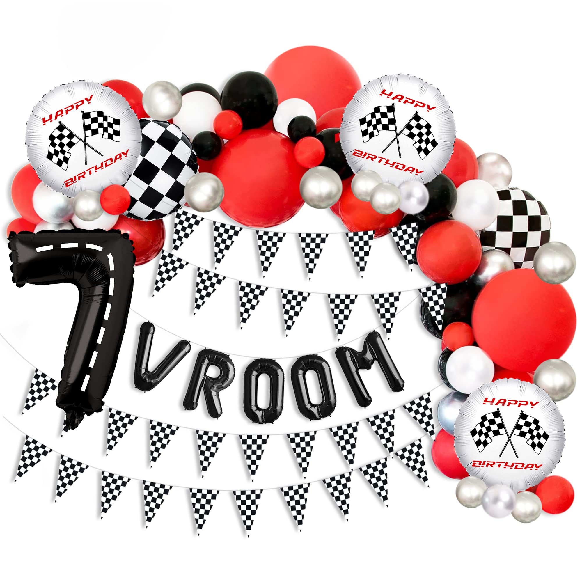 Race Car Balloon Arch Kit - Birthday Party Decorations for Boys, Racecar Theme Party Supplies, Happy Birthday Balloon Garland with Numbers - Perfect for Kids' Birthday Parties, Baby Showers & Racecar Themed Events (Arch 7)