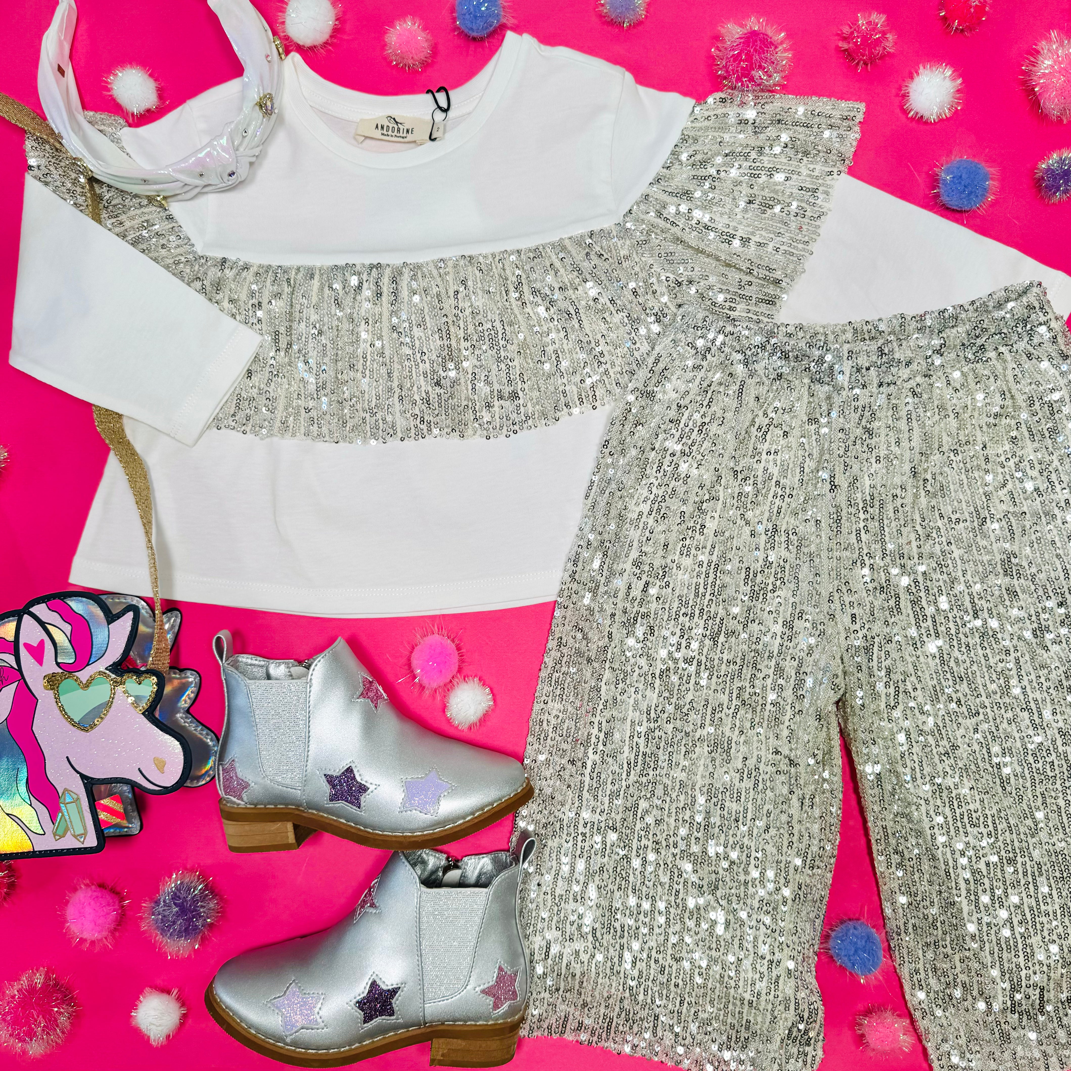 Sparkly Sequin Ruffle Long Sleeve Blouse for Women | Elegant Party Wear & Holiday Outfit | Perfect for Christmas, NYE & Special Occasions