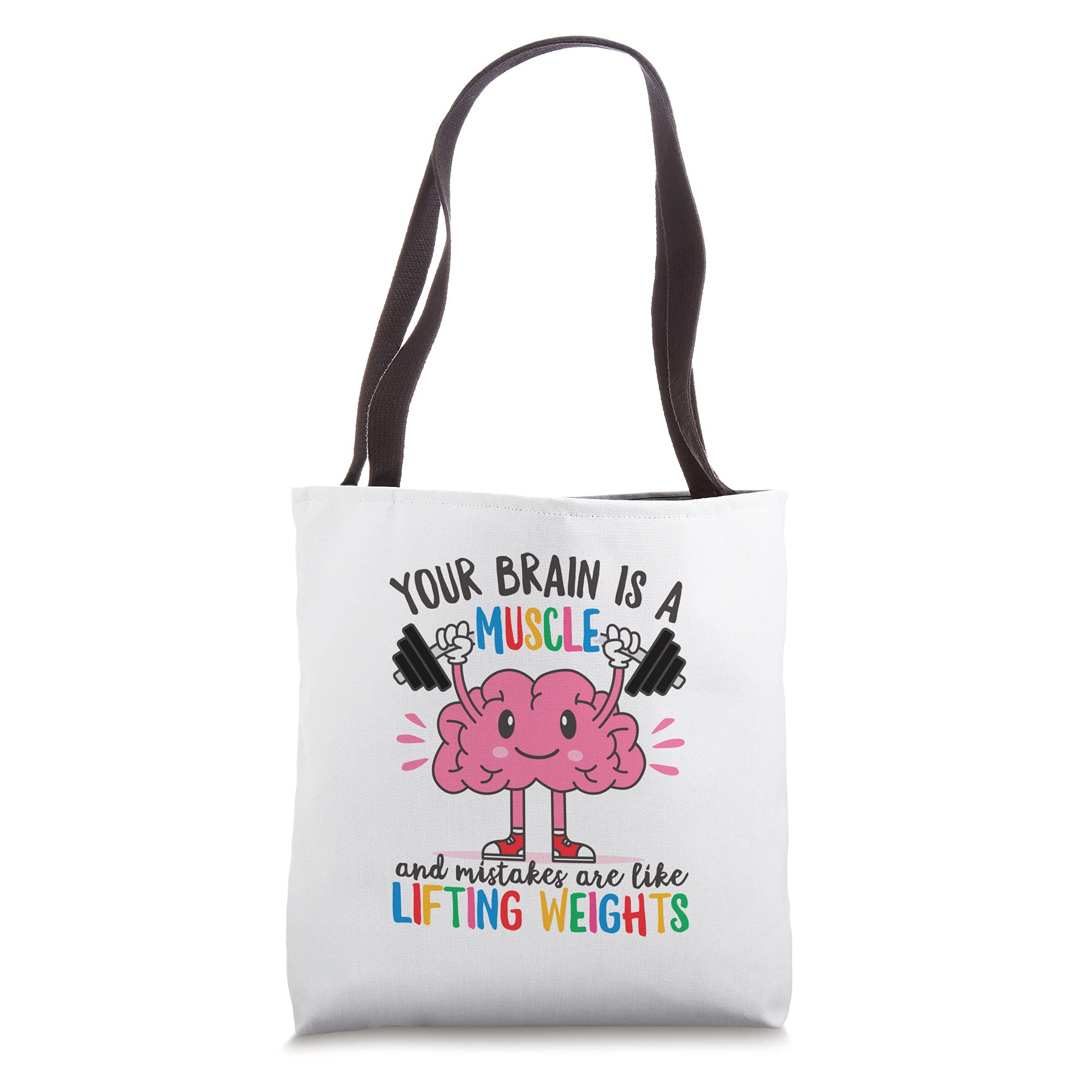 Growth Mindset Quotes Tote Bag - Motivational Smart Brain Muscle Design - Perfect for School, Work & Gym