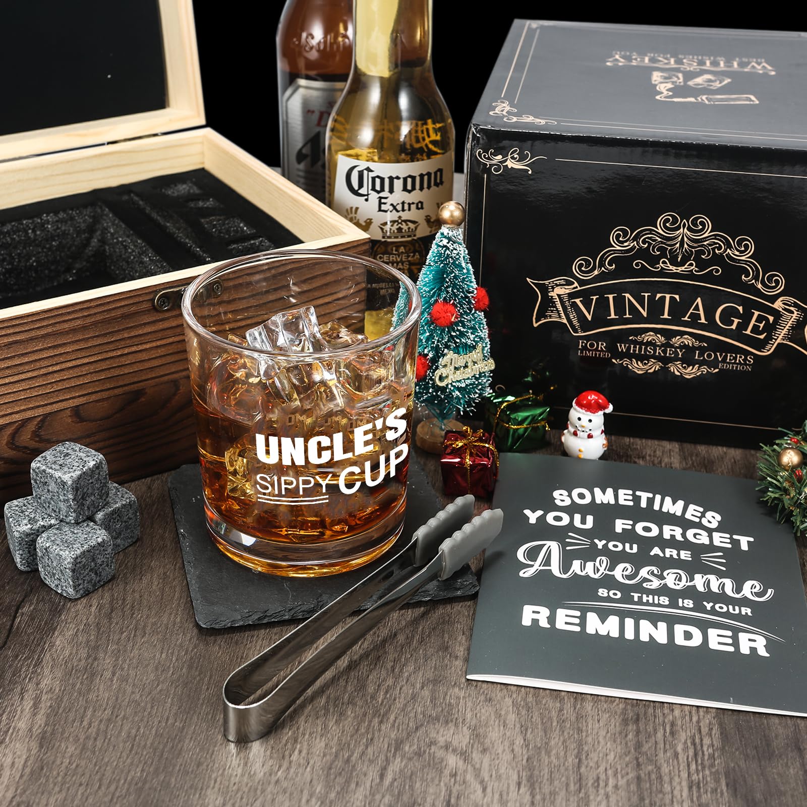 Personalized Whiskey Gift Set for Uncle - Engraved Uncle Sippy Cup, Fun & Unique Uncle Gifts for Christmas, Birthday, Father's Day - Perfect for Whiskey Lovers & Fun Uncles (Funcle Gifts from Niece/Nephew)