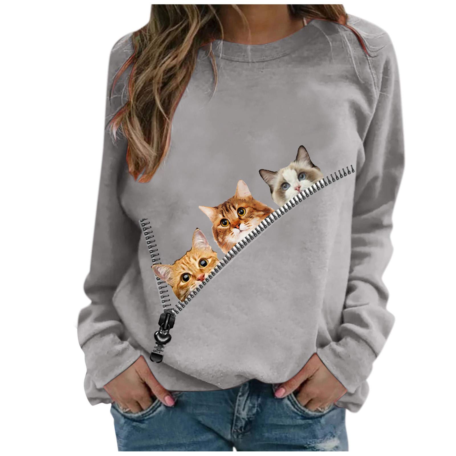 Women's Casual Long Sleeve Printed Crewneck Sweatshirt Blouse - Soft Thin Long Sleeved Shirt for Women | Perfect for Layering, Office Wear & Everyday Outfits