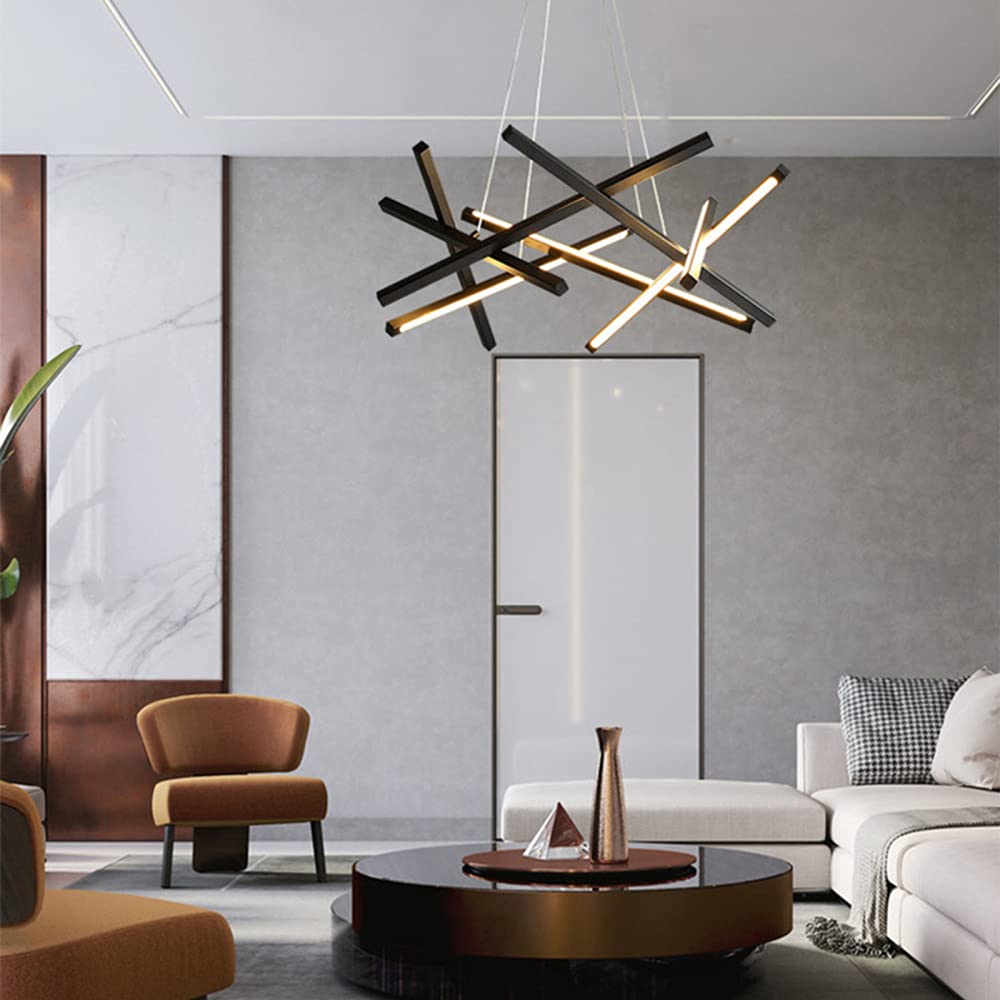 8-Light LED Pendant Light Sputnik Chandelier - Modern Nordic Linear Adjustable Hanging Lamp - 65W 65CM Black & Neutral Light - Perfect for Living Room, Bedroom, Coffee Bar, Dining Area and Office Lighting