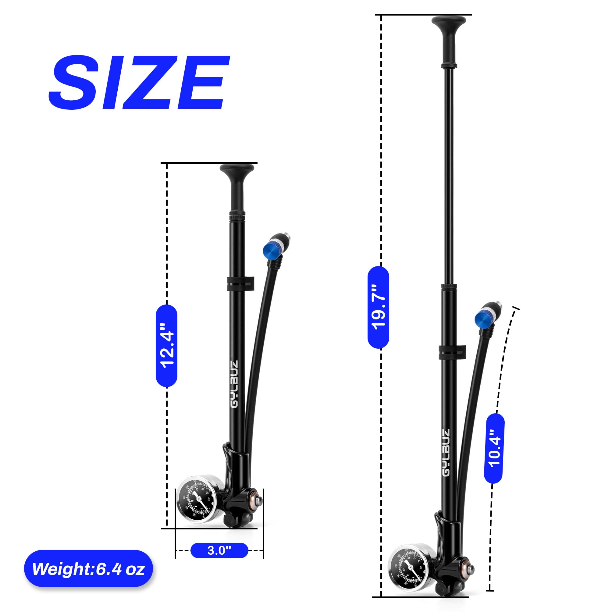 High Pressure Bike Shock Pump 400 PSI with Gauge - Mountain Bicycle Air Pump for Fork & Rear Suspension, Mini Shock Pump Compatible with Schrader Valve - Perfect for MTB Trail Riding & Suspension Maintenance