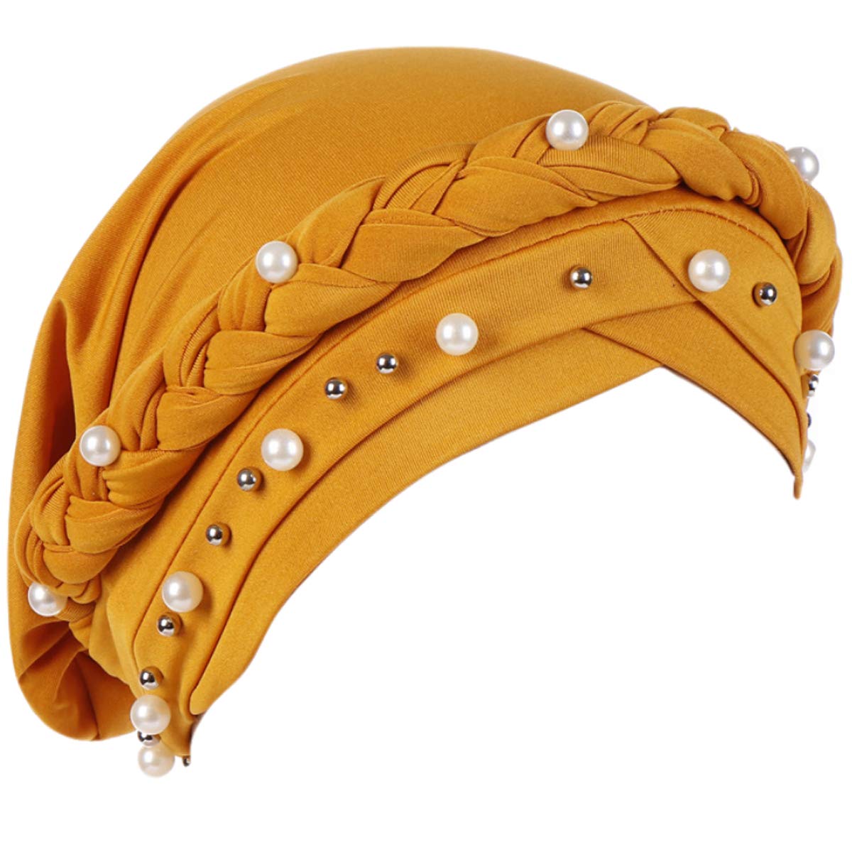 Ever Fairy Chemo Cancer Head Hat - Women's Beaded Pearl Braid Turban Scarf for Hair Loss, Chemotherapy & Daily Wear - Soft Polyester Head Wrap for Comfort & Style