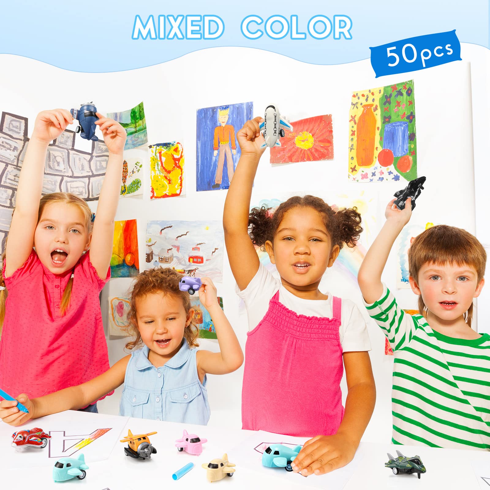 50 Pcs Mini Pull Back Airplanes Toy Set - Small Fighter Jets & Helicopter Figures for Kids Birthday Party Favors, Classroom Treasure Box, Goodie Bag Fillers | Fun STEM Learning & Imaginative Play Toys for Boys and Girls