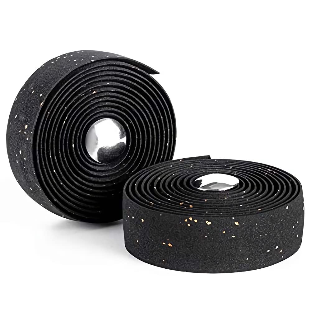 Premium Cork & EVA Bike Handlebar Tape - 2 Rolls Black | Non-Slip Cycling Handlebar Wraps for Road Bikes | Comfortable Grip for Long Distance Riding & Commuting
