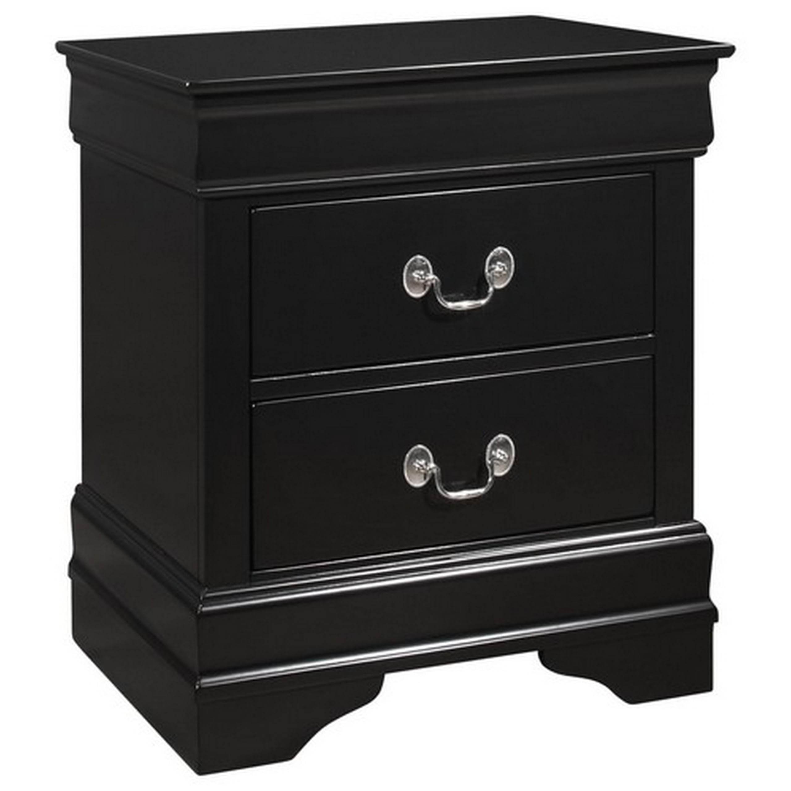 Benjara 2 Drawer Wooden Nightstand with Antique Metal Pulls - Black Bedside Table for Bedroom, Living Room, or Office Storage & Organization