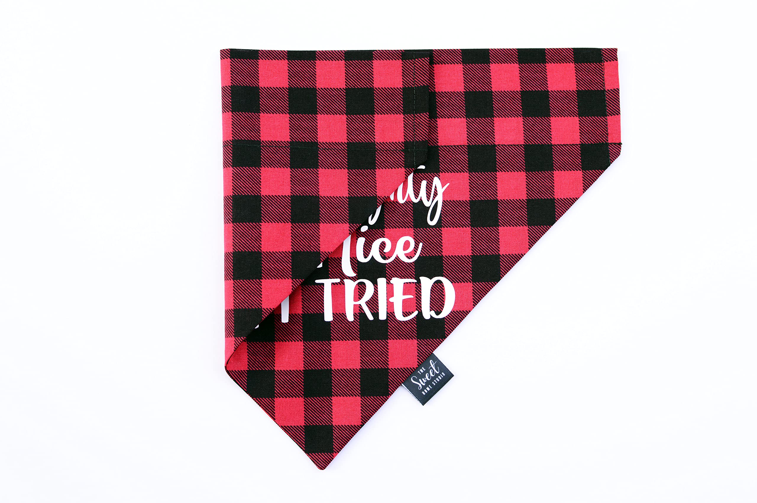 Festive Christmas Dog Bandana - Winter Slip-On Pet Scarf for Dogs & Cats - Holiday Pet Accessory (Naughty, Nice, I Tried) - Perfect for Holiday Photos & Family Gatherings