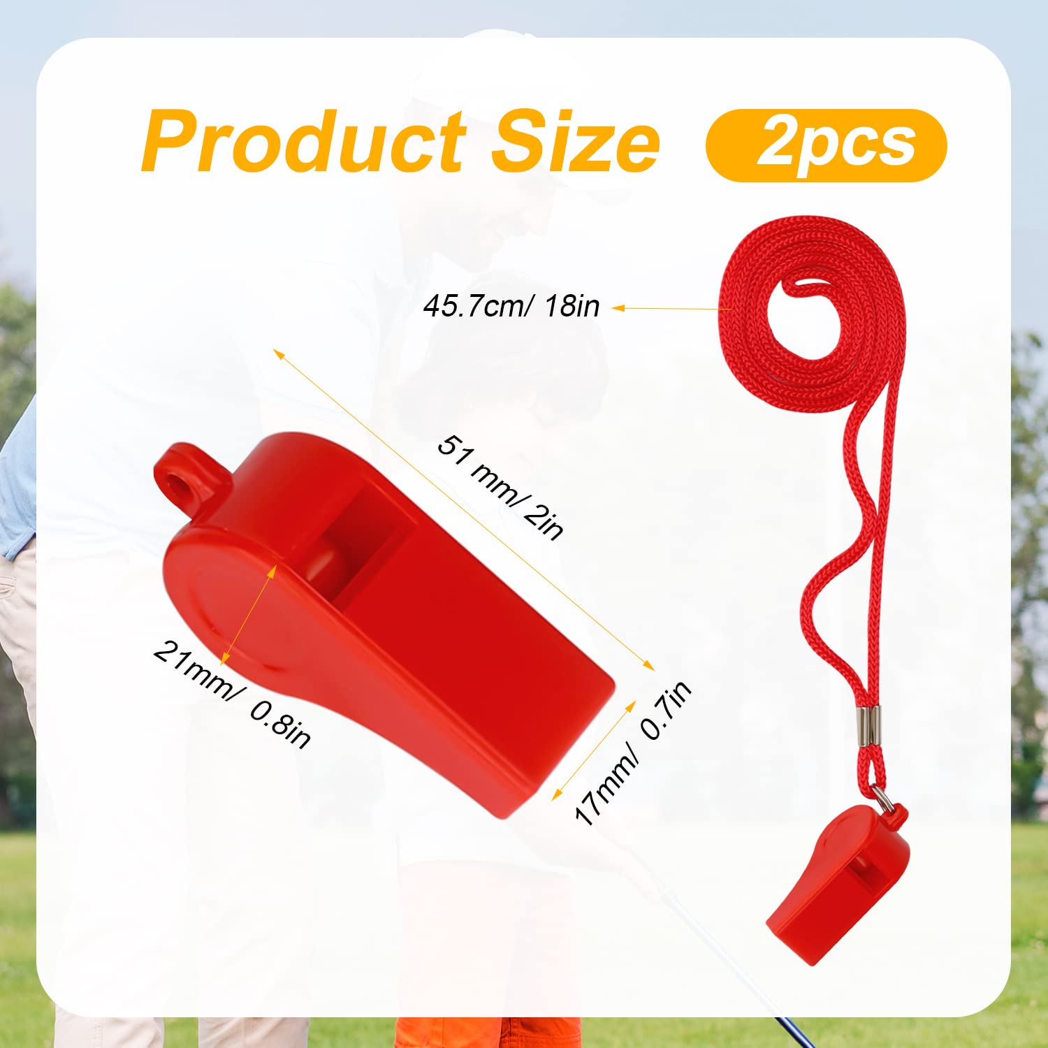 2 Pack Loud Sports Whistles with Lanyard - ABS Plastic Referee Whistle for Kids, Coaches, Teachers & Dog Training - Emergency Survival & Outdoor Sports Accessories (Red) - Perfect for Soccer Games, Hiking Safety & Pet Commands