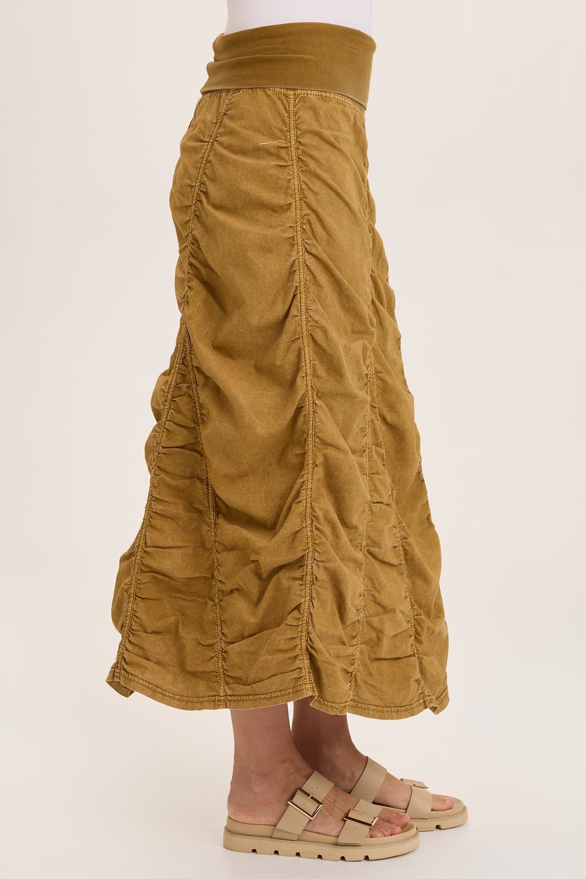 Linen Shirred Asymmetric Midi Skirt for Women - Boho Summer Beach Skirt with Side Slit, Comfortable & Flowy - Perfect for Vacation, Date Night, and Casual Outings