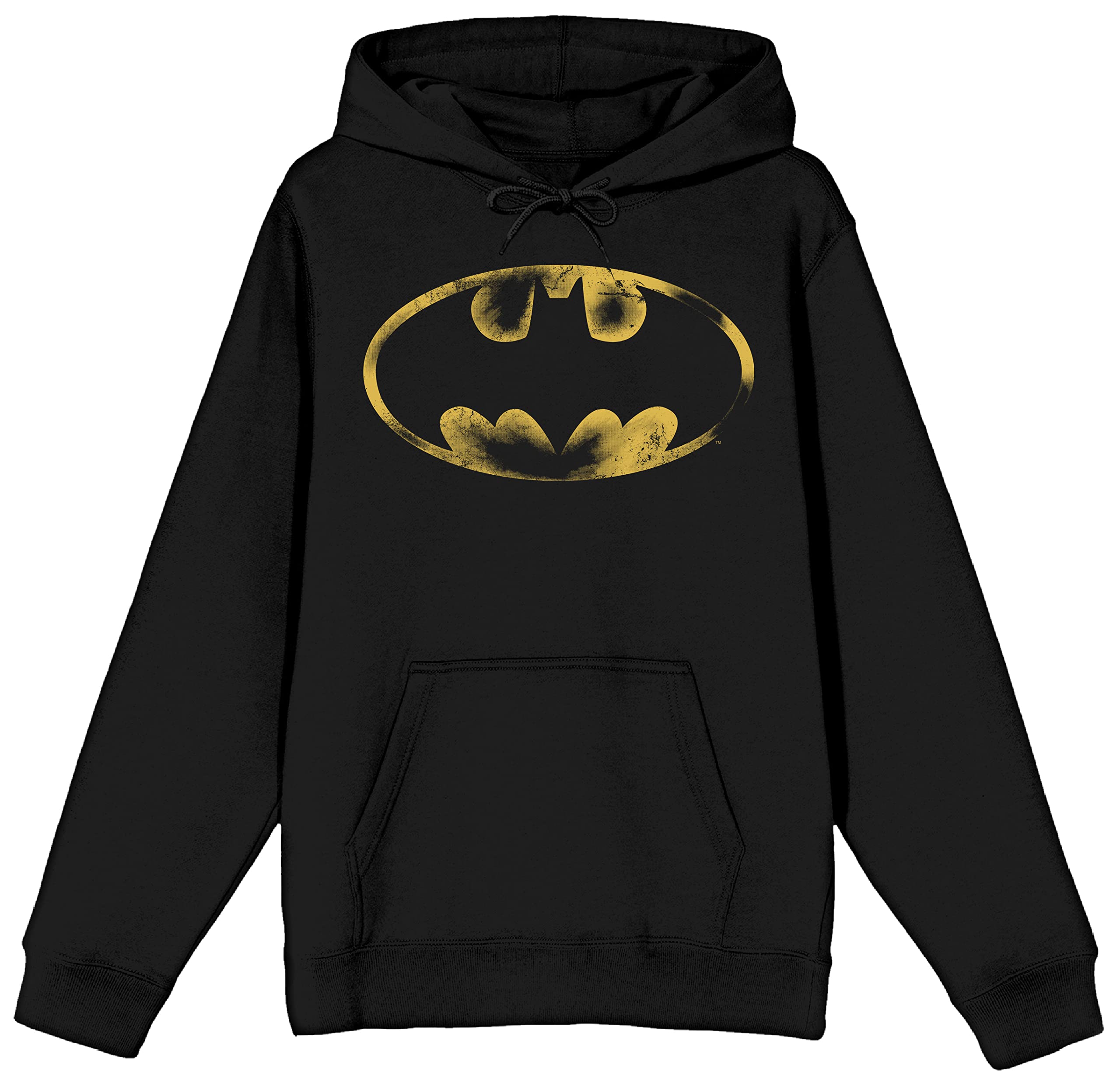 Batman Core Distressed Gold Bat Symbol Men's Black Hoodie - Superhero Graphic Pullover for Casual Wear & Cosplay