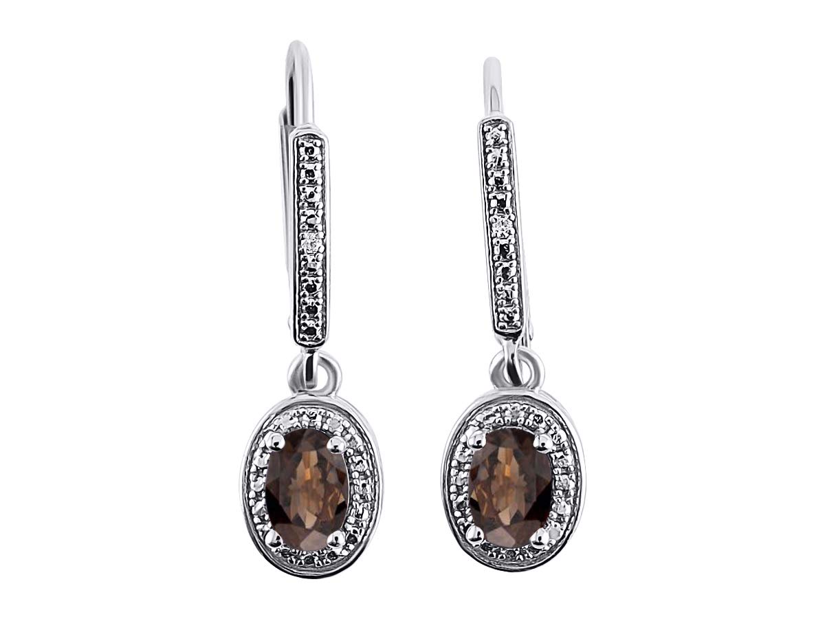 RYLOS Women's Sterling Silver Dangling Earrings - Oval Shape Gemstone & Diamond Accents - 6X4MM Birthstone Jewelry for Gifts, Anniversary & Everyday Wear - Elegant Color Stone Earrings for Women