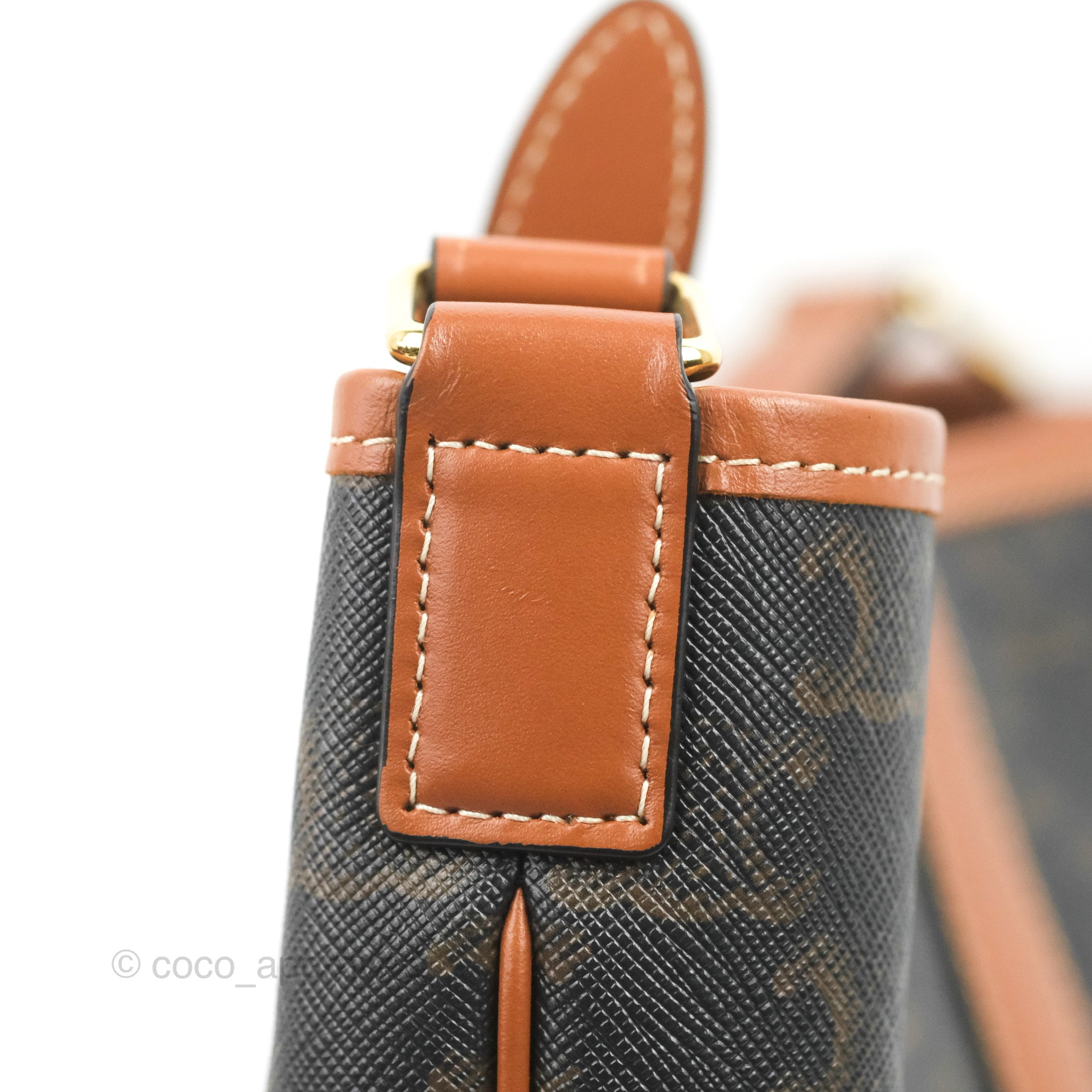 Celine Small Bucket Bag in Triomphe Canvas & Tan Calfskin Leather - Perfect for Everyday Use, Work & Travel Accessories