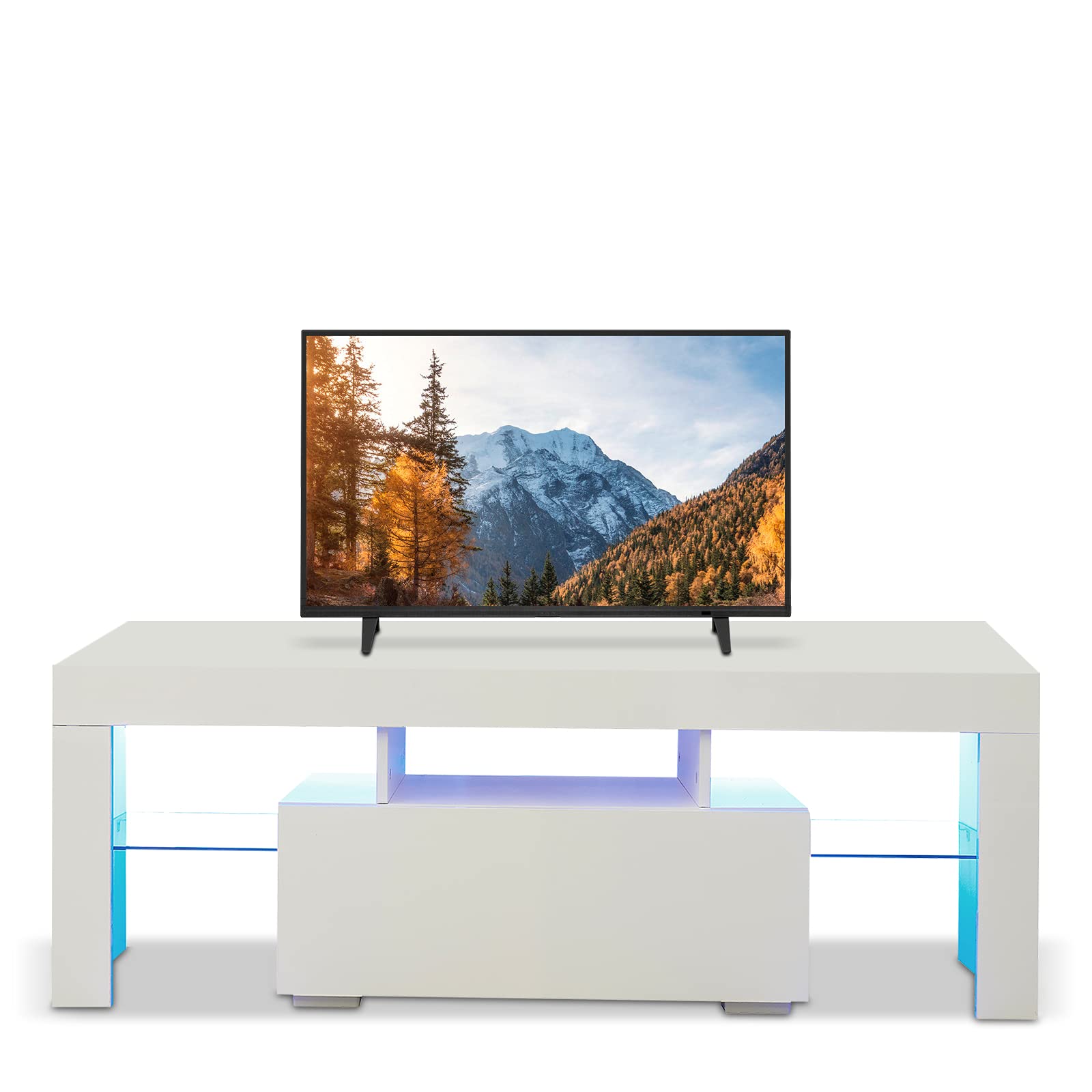 Houstory 55 Inch Modern LED TV Stand with Lights & Storage Drawers - White Entertainment Center for Living Room, Bedroom, Home Theater Setup